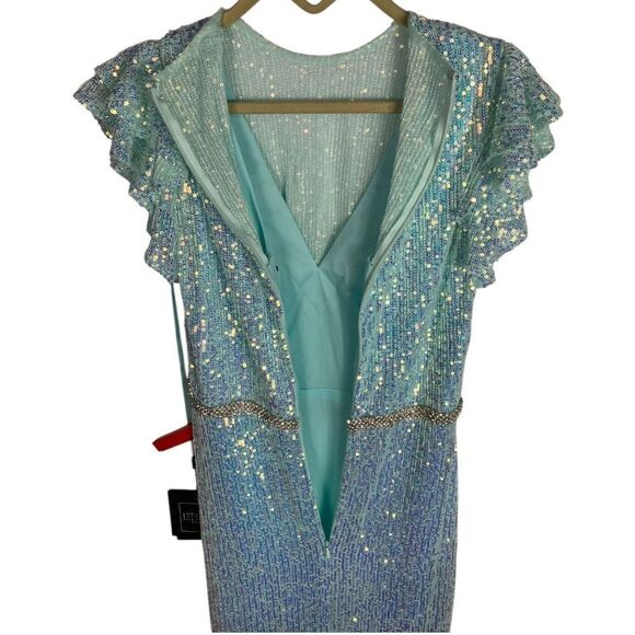 Mac Duggal 0 Dress Sequined High Neck Flutter Sleeve Gown Mermaid Illusion 26942 - Picture 15 of 16